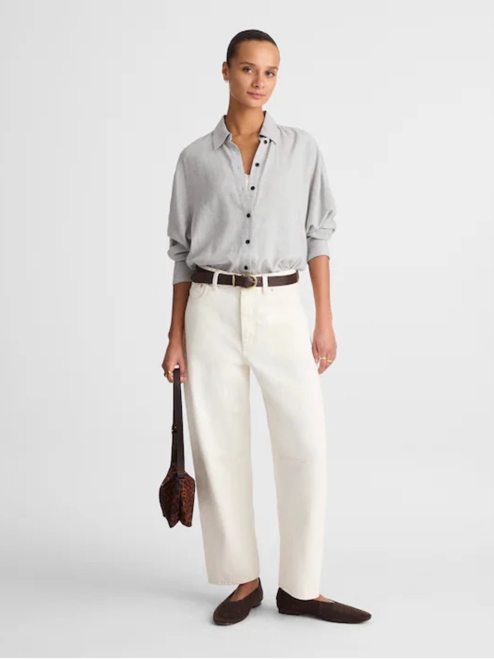 NWT! Madewell - Heathered Flannel Dolman Button-Up Shirt - Grey - Size Small